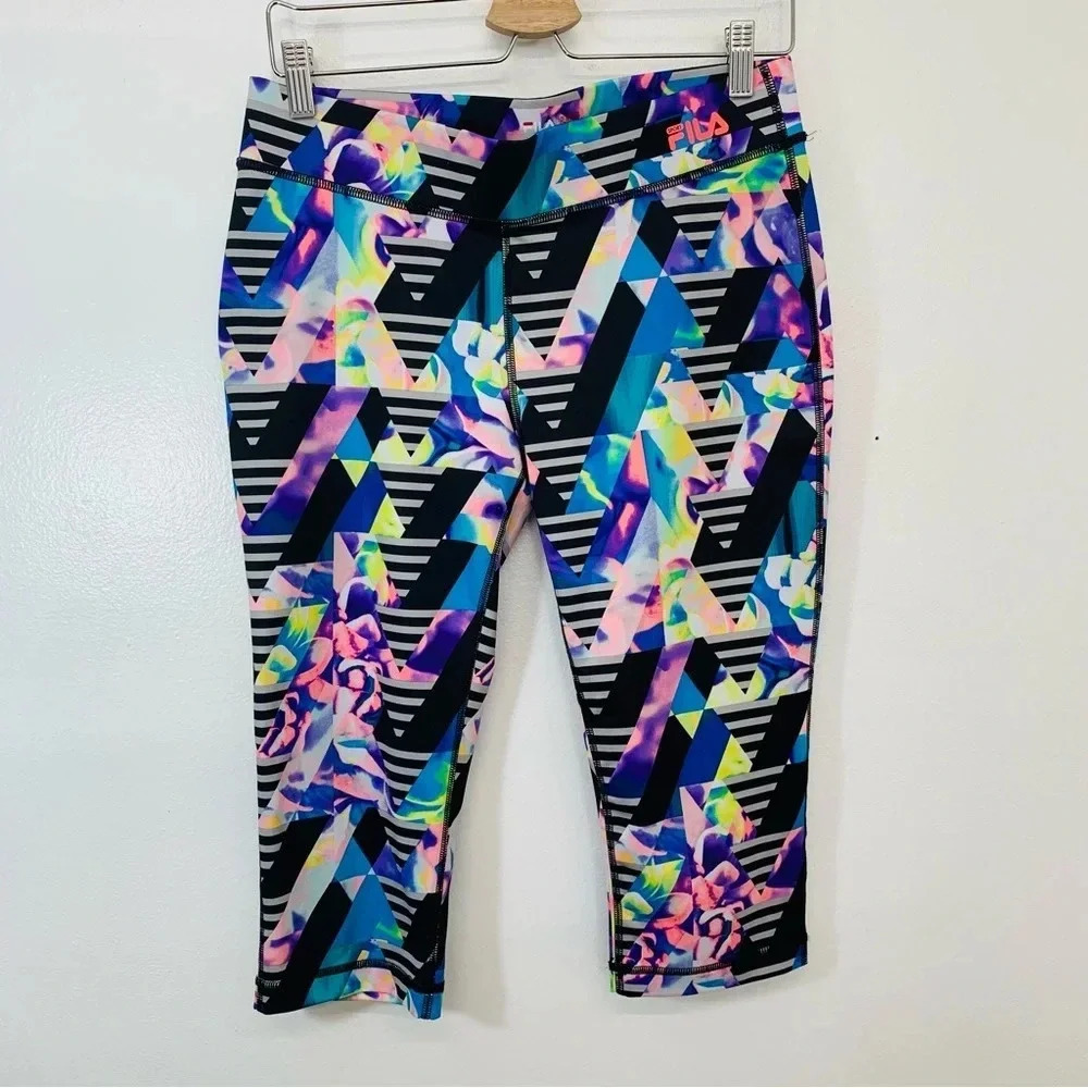 Fila Performance Pants Woman Medium Athletic Running Crop Abstract Colorful